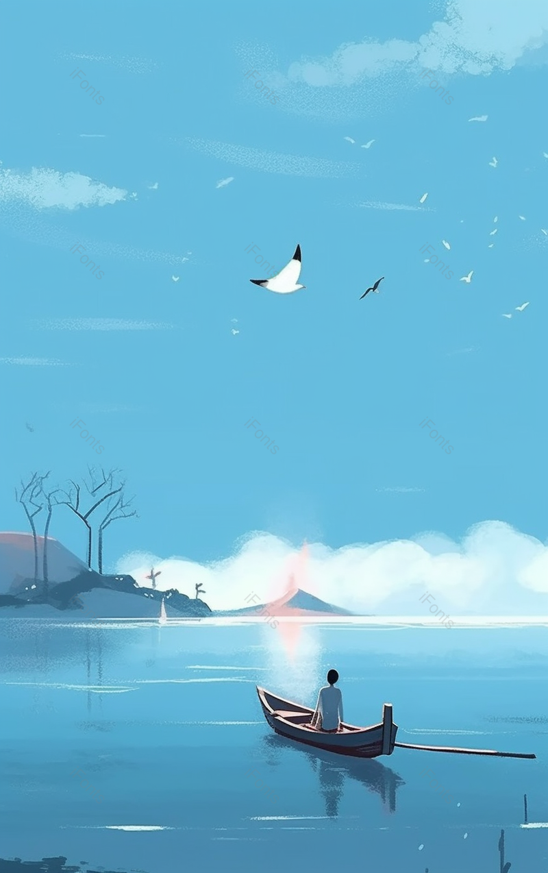 一个人在湖边小船看风景背景,插画/手绘图,插画/手绘图库,插画/手绘图下载,插画/手绘